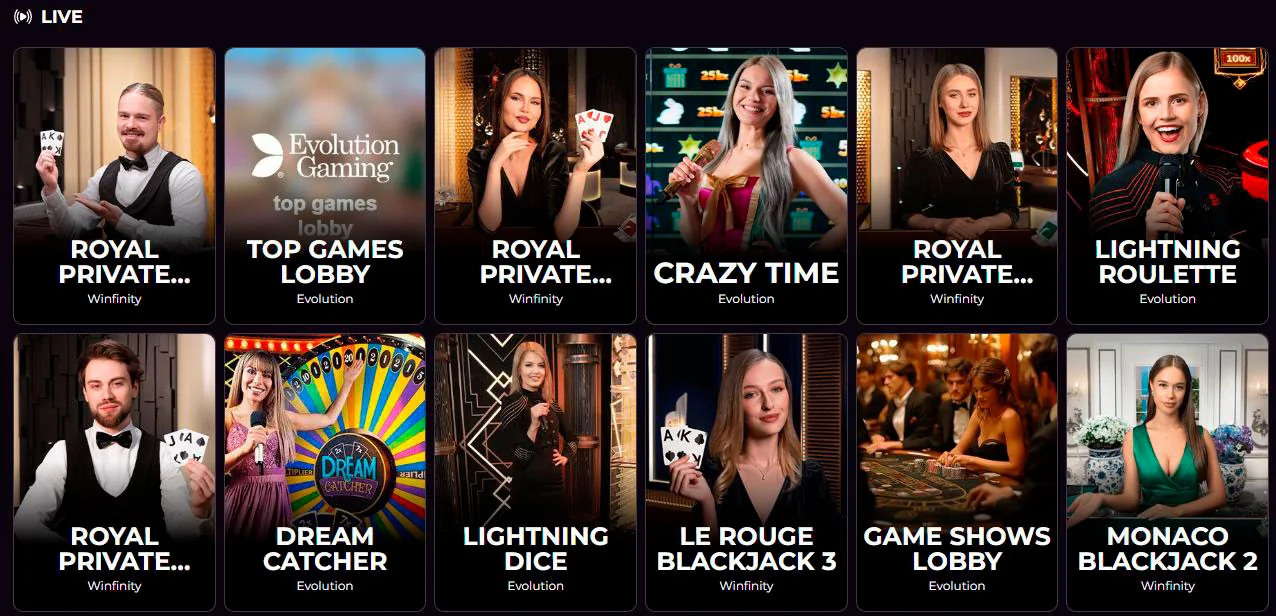 Live Casino: Blackjack, Roulette, Baccarat, Crazy Time, Dream Catcher